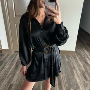 Princess Polly Black Button Down Shirt Dress